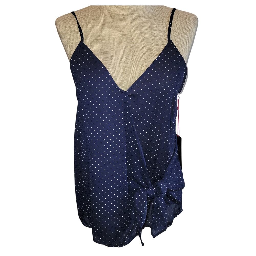 NWT Tie Waist Polka Dot Tank Camisole Surplice Navy Blue Size S
